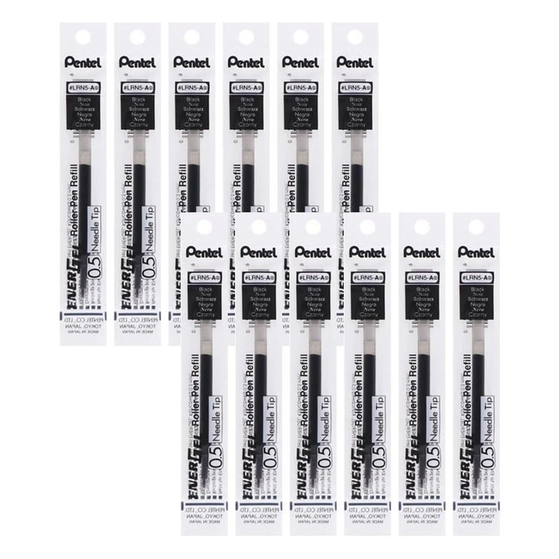 Pentel LRN5ABX Gel Pen Refills, f/EnerGel, 0.5mm, Needle Tip, 12/BX, BK Ink - Image 1